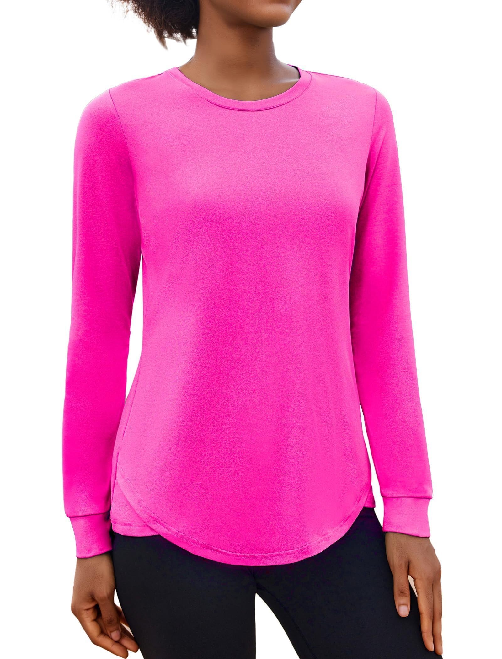 Vantor Damskie koszulki na siłownię T-shirt sportowy z długim rękawem UPF 50+ Ochrona UV Top do jogi do biegania Topy z okrągłym dekoltem Luźny krój do ćwiczeń