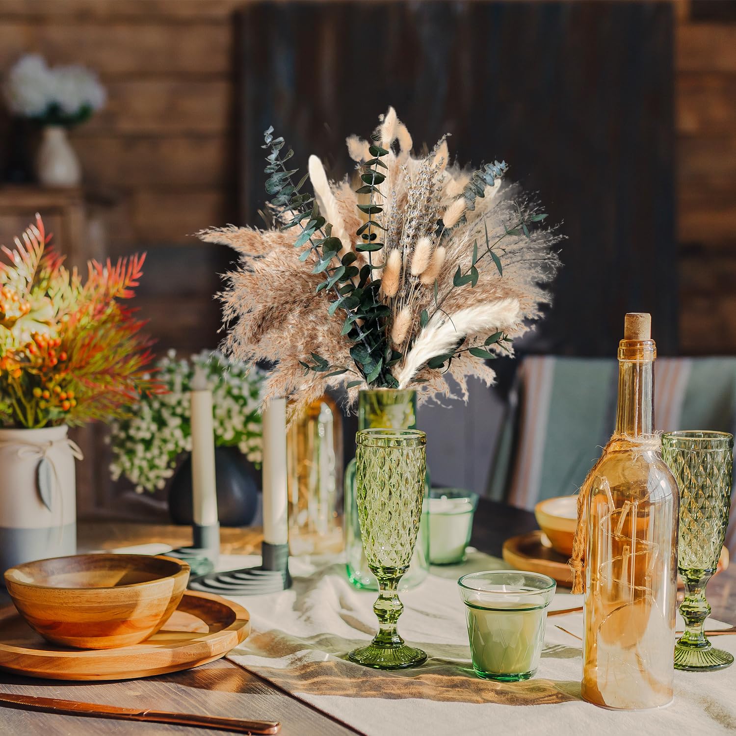 65-teiliges Boho Deko Set Mit Pampasgras & Eukalyptus - Trockenblumen Für Wohnzimmer