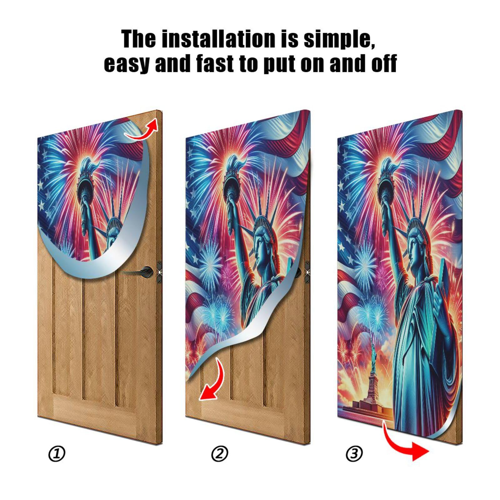 FLildon Statue of Liberty Independence Day Door Cover Decoration, 4th of July Party Accessory Porch Decor for Festive Ornament Room Door Covers 36 x 98 Inch