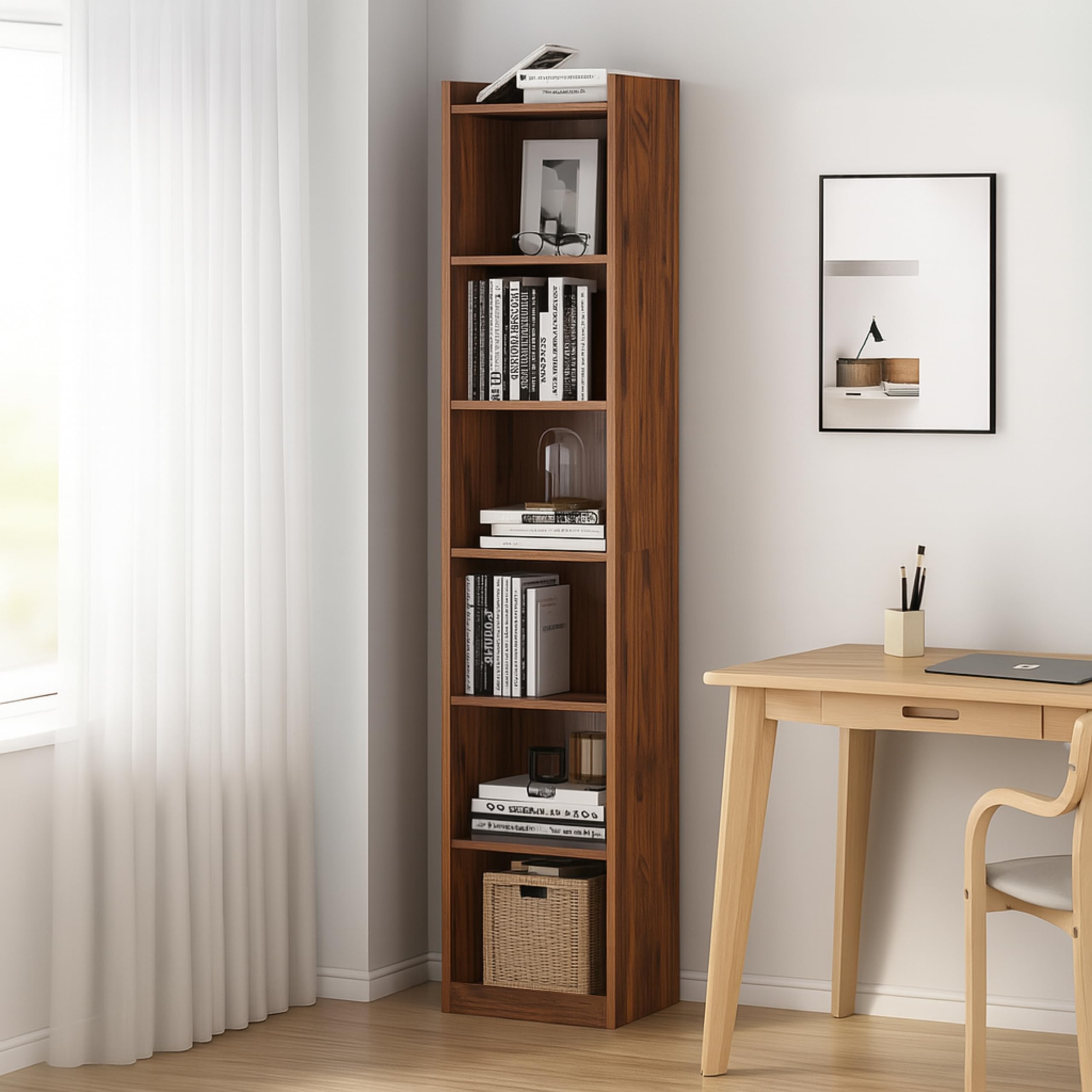 Enigmatic Woodworks Wooden Book Shelf for Home Library Bookshelf Stand Rack for Kids Students Self Organizer for Living & Study Room I (Finish-Suede) DIY (Walnut, 7 Tier)-image-5