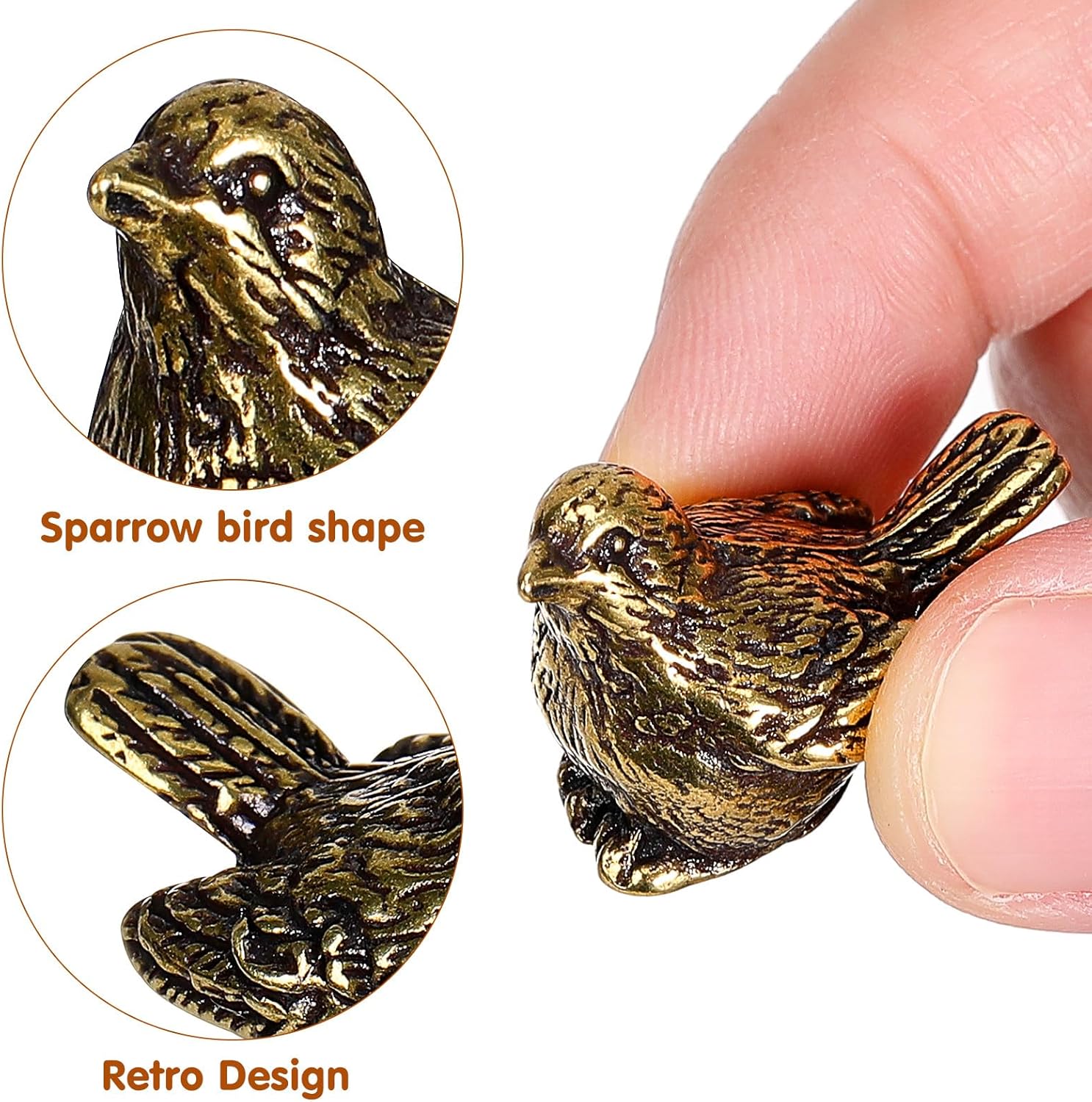 Sewroro Golden Brass Bird Statue Small Brass Sparrow Figurine Retro Bird Decoration Home Desktop Decor - Image 5