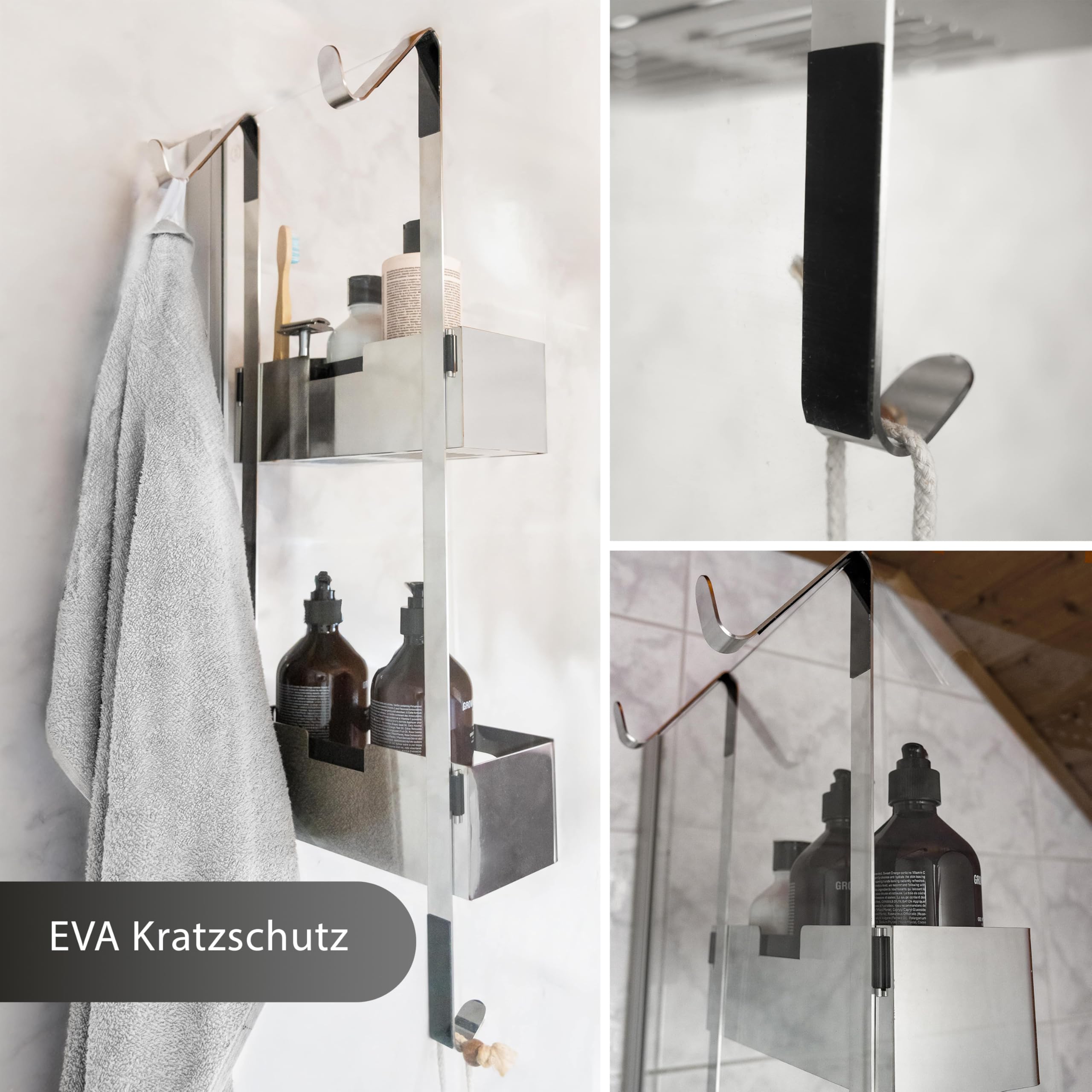 Duschablage zum Hängen | Patentiertes Duschregal ohne Bohren | Edelstahl Badregal Shampoohalter Dusche | Duschkorb hängen | Organizer zum Aufhängen | Duschablage hängend | Chrom Poliert