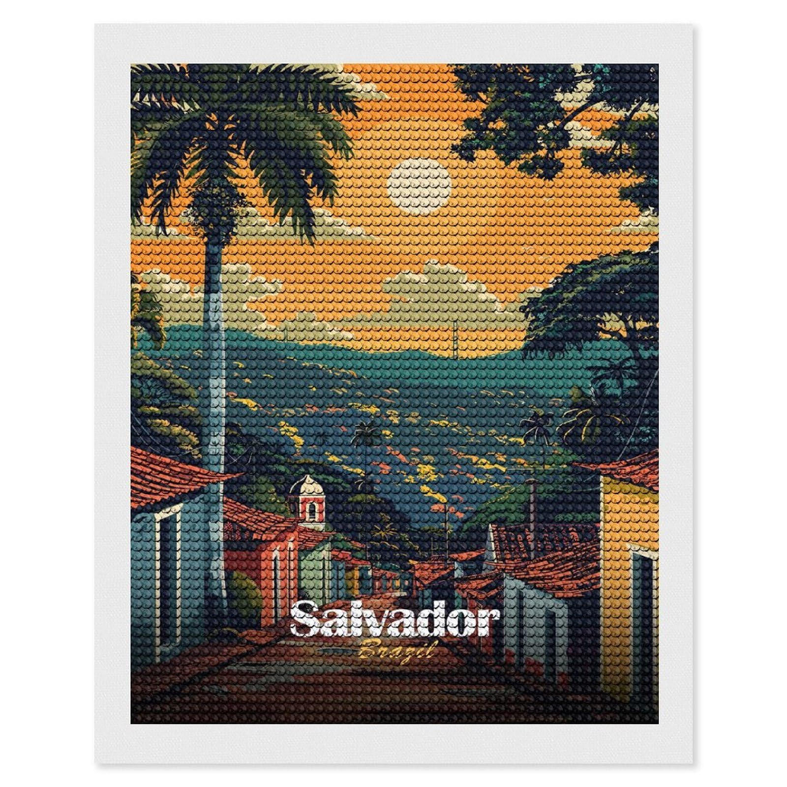 Junmoney Salvador, Brazil Travel Diamond Painting Canvas Set 16"x20", with Tool Kit, Easy to Enjoy, Home Wall Decor, Thoughtful Handmade Gift