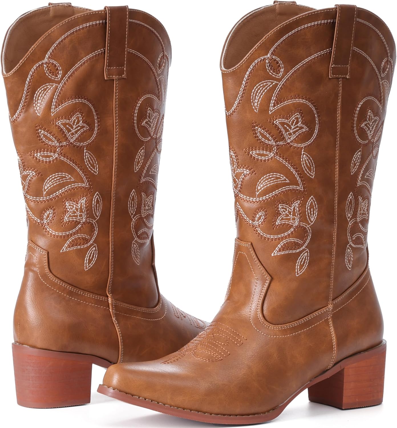 IXU Cowboy Boots For Women Wide Calf Pointy Toe Cowgirl Mid Calf... - Picture 48 of 55