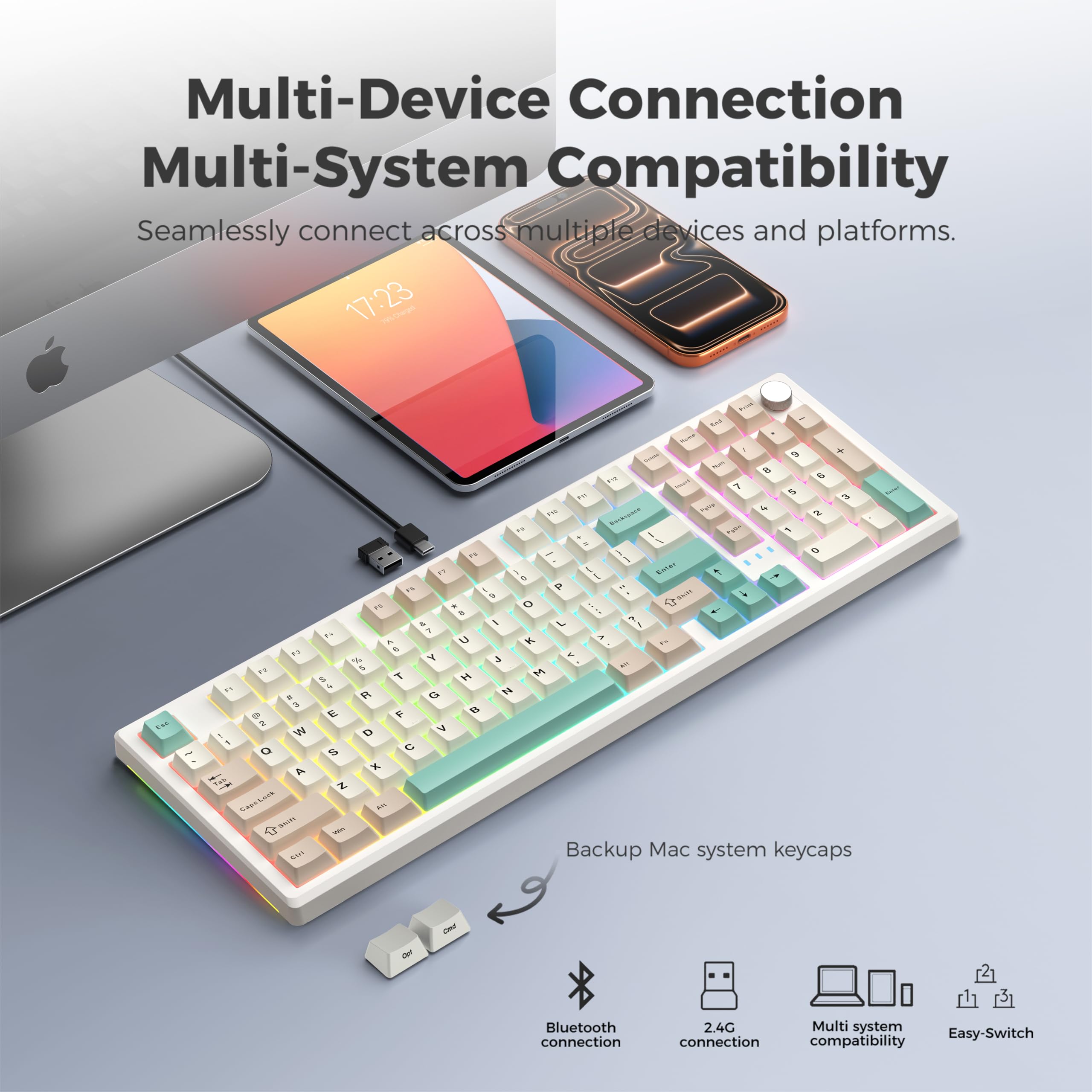 Tastiera meccanica senza fili LUMI101, tastiera full-size con la tastiera numerica | Tri-Mode BT5.0/2.4GHz/USB-C, tastiera personalizzata sostituibile a caldo, retroilluminata, per PC, tablet, PS/Xbox (verde)