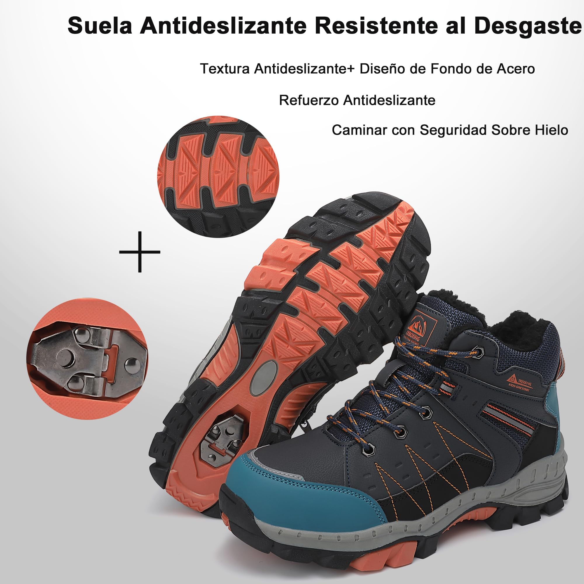 ASTERO Stivali Neve Bambino 31-38 con Ramponi Scarpe Trekking Ragazzi Ragazze Cotone Montagna Escursionismo Invernali Stivali Gomma Bambino