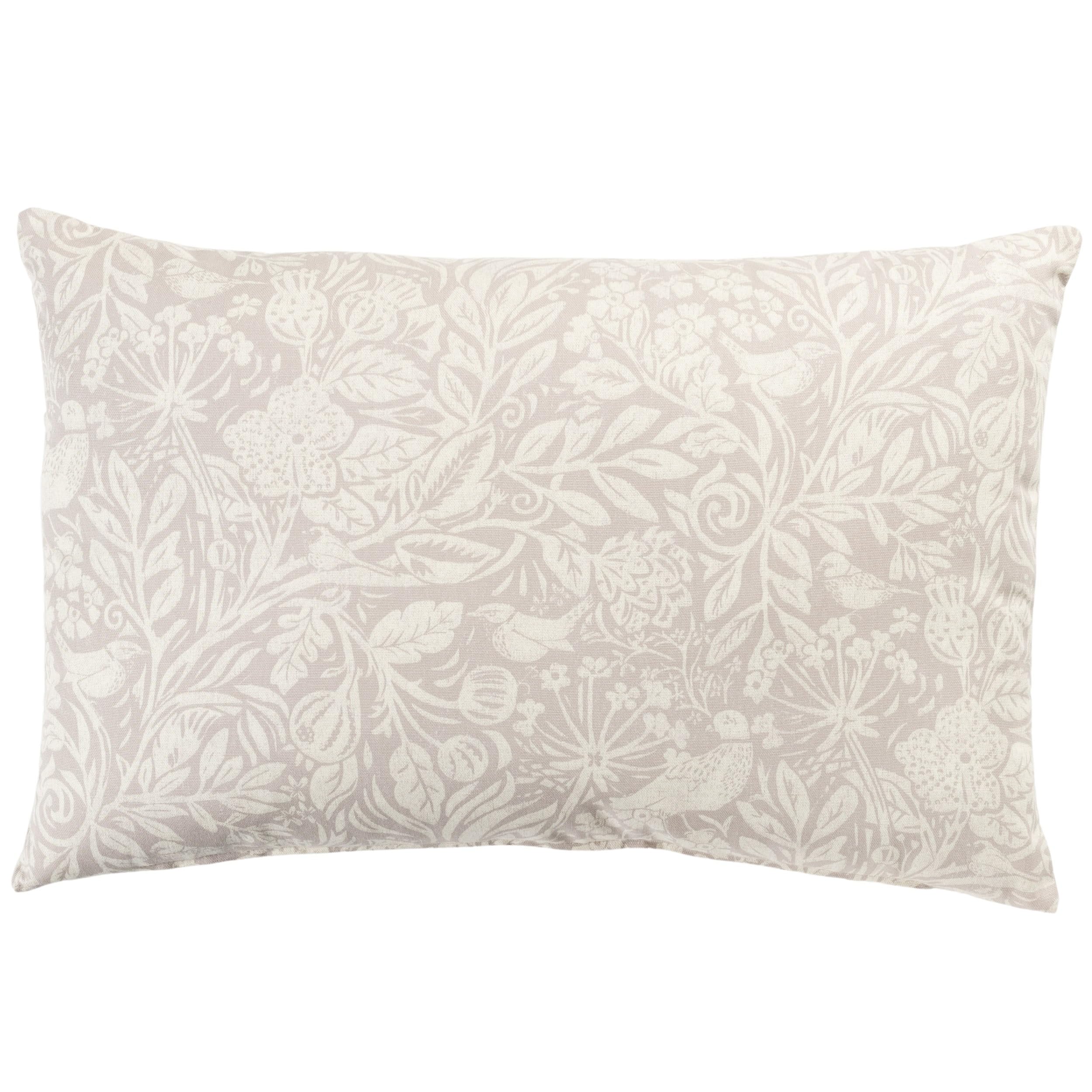 Linen Loft Serene Garden Printed XL Rectangular Cushion Cover. Delicate William Morris Inspired Floral & Bird English Garden Design in Neutral Tones. 23x15 XL Cover Only