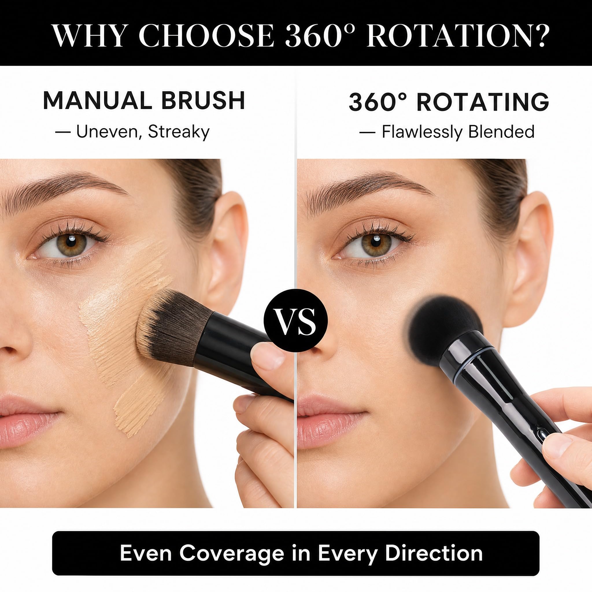 Ensemble de pinceaux de maquillage électriques rotatifs à 360°, 5 têtes de brosse végétaliennes, pinceaux mélangeurs rechargeables pour fond de teint, blush, poudre, bronze, contour, surlignage et