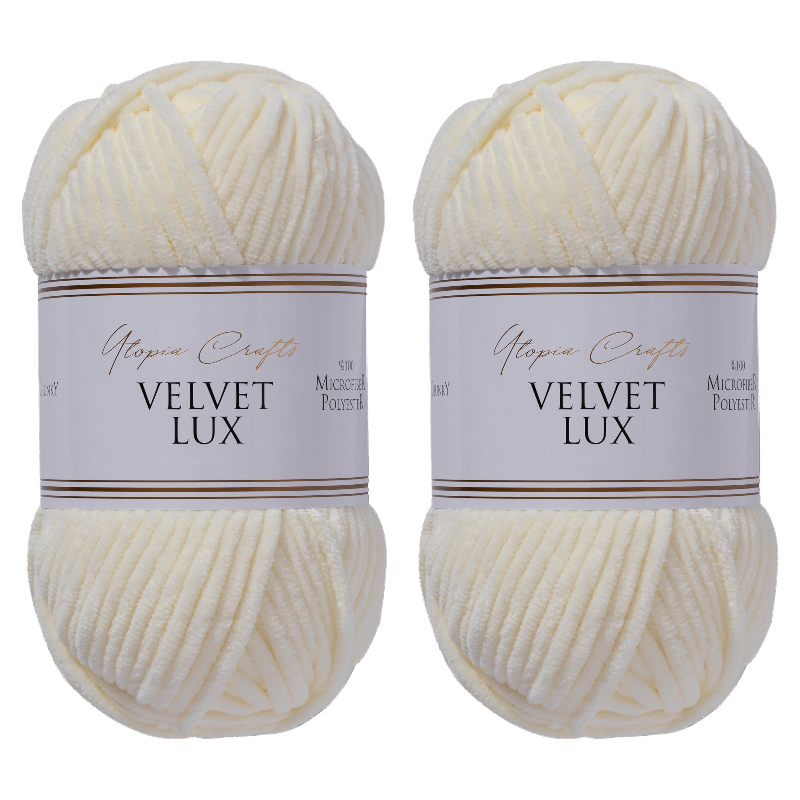 Utopia Crafts Velvet Lux Chenille Super Soft Chunky Yarn for Knitting and Crochet Yarn 2X 100g (Ivory)