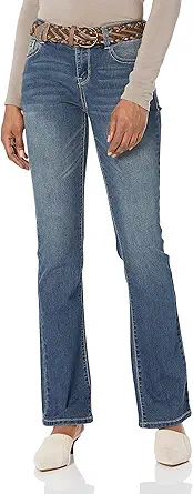 WallFlower Women's Legendary Slim Bootcut Mid-Rise Belted Insta Stretch Juniors Jeans (Standard and Plus)