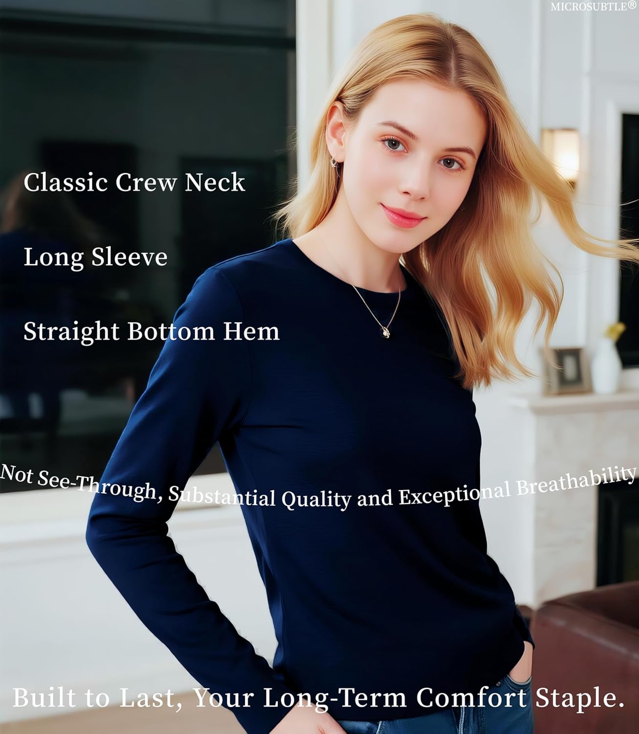 Women's Long Sleeve Crew Neck Cotton T-Shirt Regular Fit Lightweight Solid Basic Tee Soft Comfortable Casual Tops Baselayer - Image 4