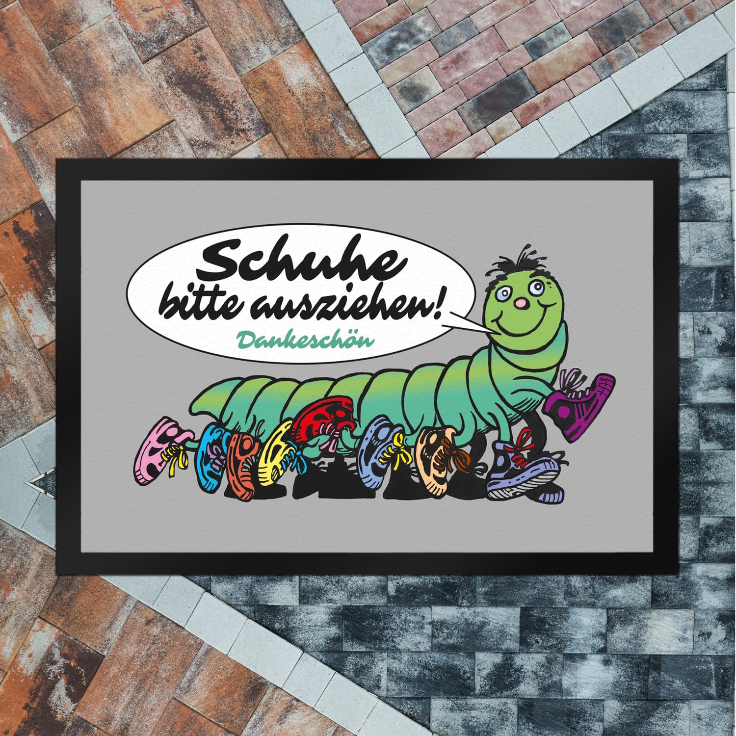 speecheese Tausendfüßler Fußmatte XXL in 50x75 cm mit Spruch Schuhe Bitte ausziehen - Dankeschön Perfekt für Haustüre und Hauseingang Turnschuhe Sneaker und High Heels ausziehen