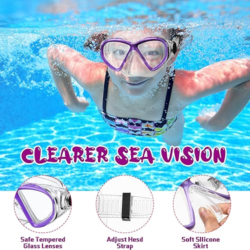 Miniatura 4 de Paquete de 2 gafas de natación para niños máscara de buceo con 2 pares de tapones para los oídos gafas de natación de silicona antivaho antifugas