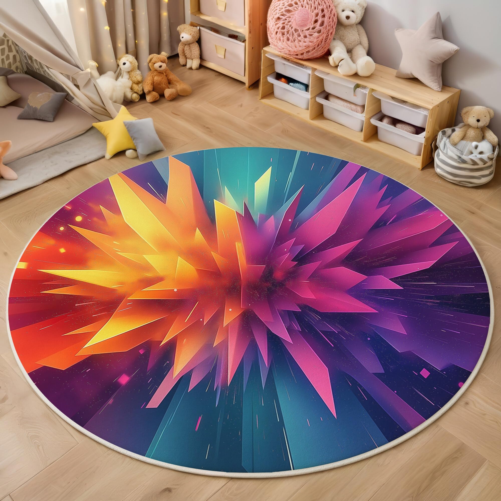 Alfombra redonda antideslizante para evitar resbalones, tapete lavable de colores para dormitorio
