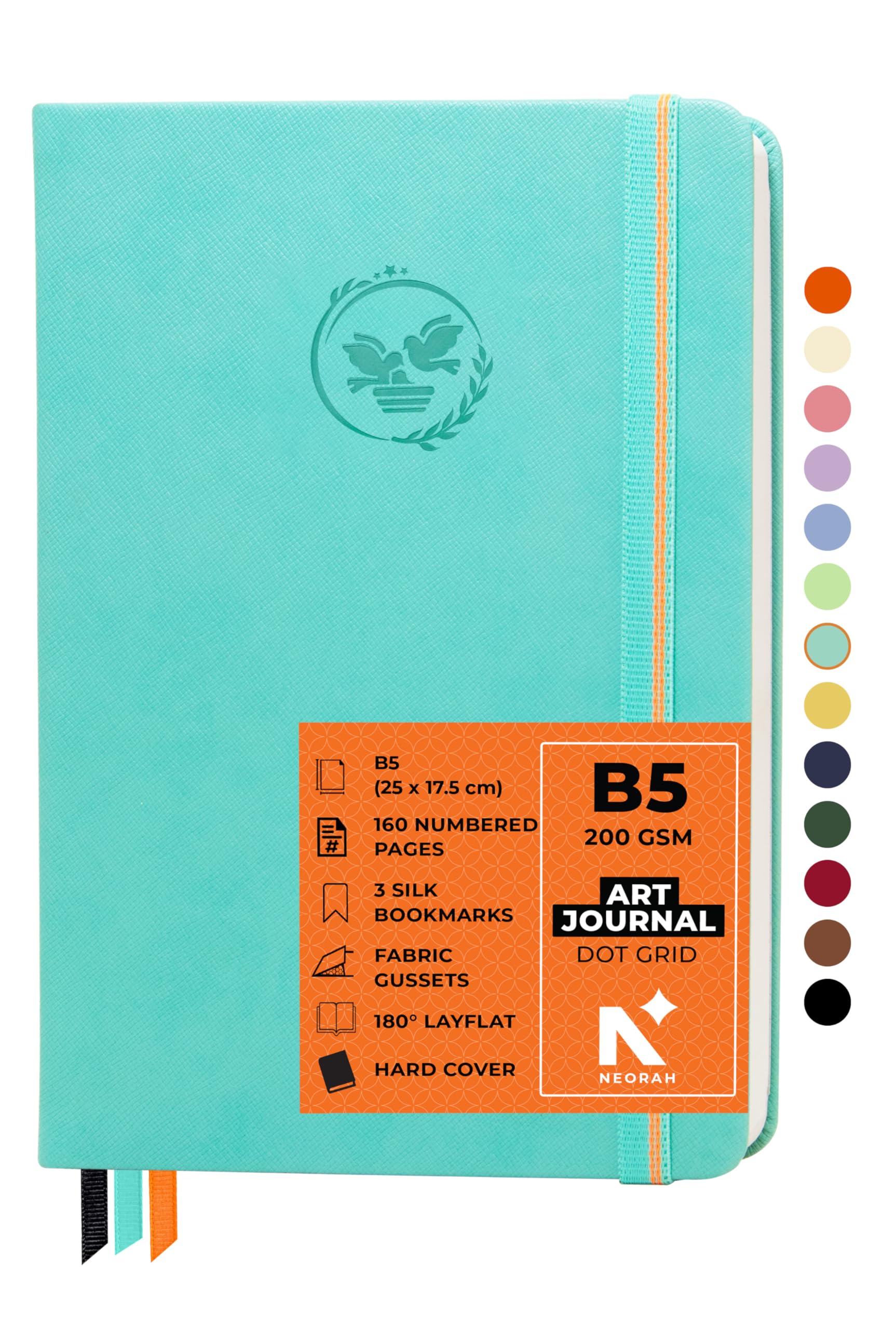 NEORAH – B5 – ART JOURNAL | 200Gsm Dotgrid Notebook |160 Pages(25.0 x 17.5 cm) | Lay Flat |Hard Cover Bullet - Journal | 3 Bookmarks |Elastic Closure | Inner BackPocket | Ideal- Bujo,Art (TEAL)