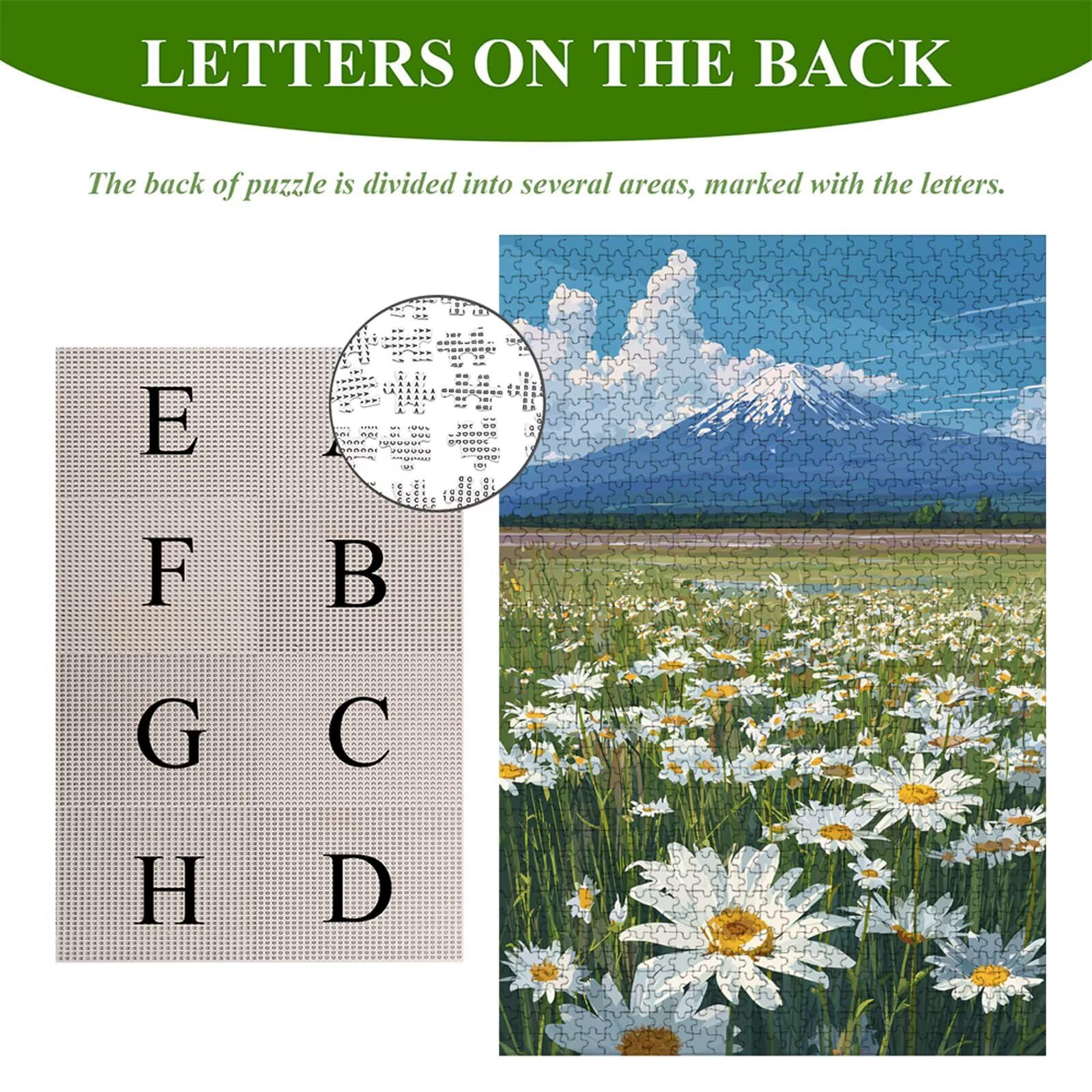 Puzzle 1200 Piezas Adultos Margarita & Montaña, Rompecabezas con Letras Traseras y Póster, Pasatiempo Antiestrés, Decoración de Pared, Regalo Decorar Mujer Hombre 75 x 50 cm (14 Años +) P3#1072