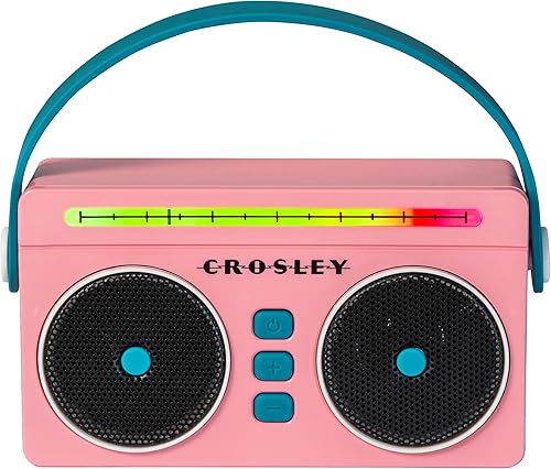 Miniatura 14 de Crosley CR3050A-JU Mini Boombox Altavoz Bluetooth Portátil Retro con Luces LED, Juniper Juniper,Flamenco,Azul