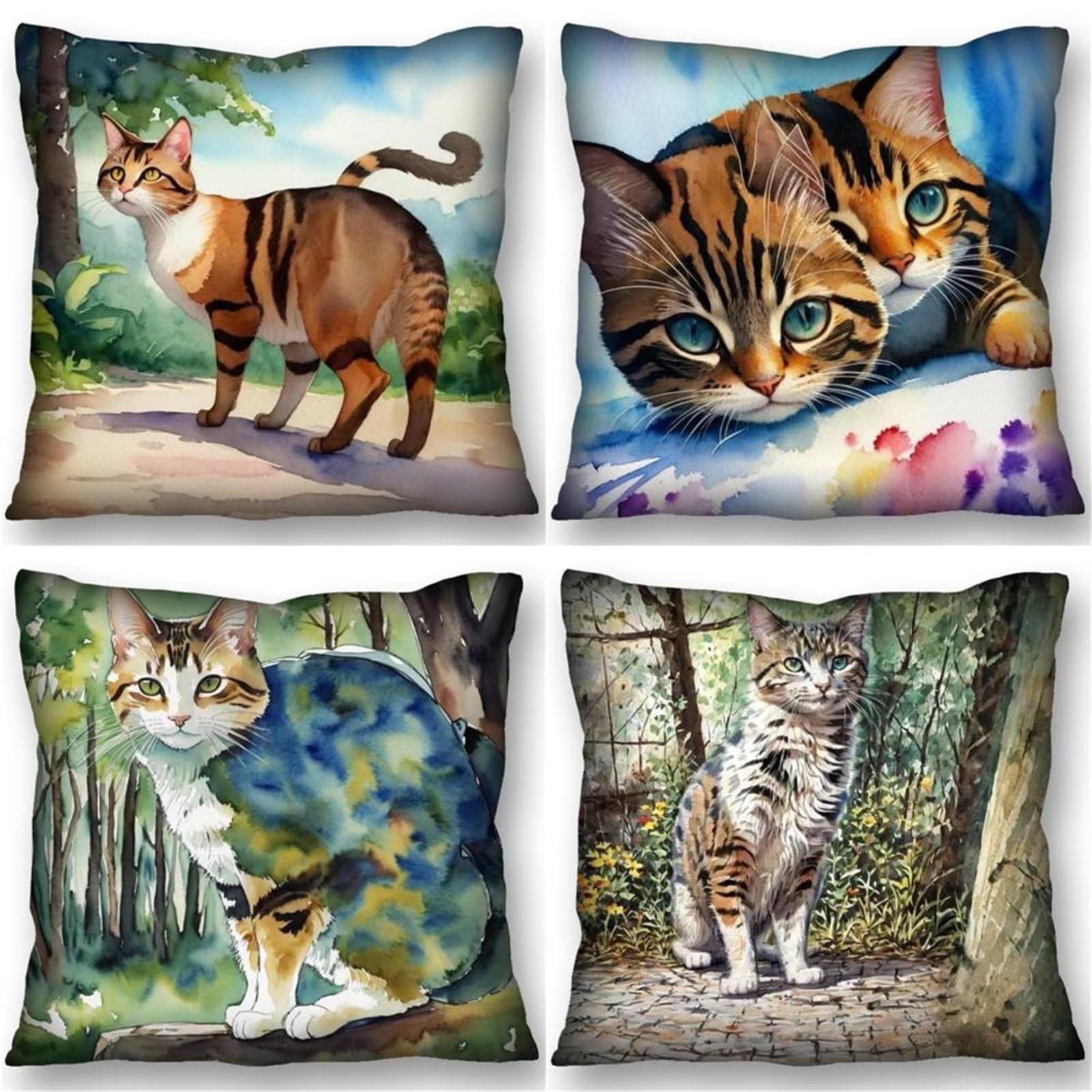 Set di 4 Federe Cuscini Divano 60x60 cm Elegante Design Cartone animato in Gatto Cuscini per Divano e Cuscini da Esterno, Materiale Premium Soft per Divano, Soggiorno, Camera da Letto e Sedia Ufficio.