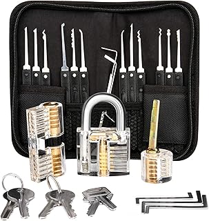 Haice Dietrich Set, 24 Stück Lock Picking Set mit 3 Transparenttem Vorhängeschloss Dietrichen Kit für Anfänger und Profess...