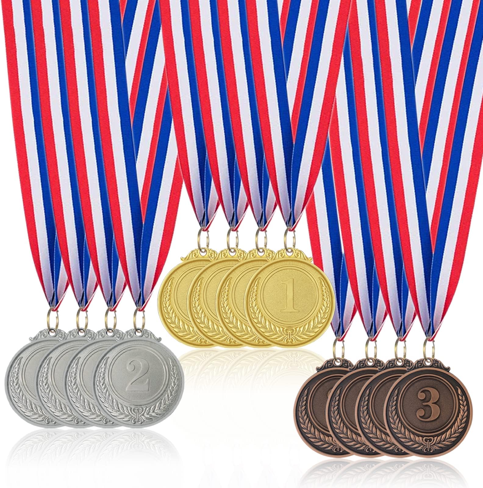 Donrime Medals for Children, 12 Pieces Metal Medal Gold Sliver Bronze Winner Medals Olympic Decoration for Kids Adults Sports Day Prizes, Gymnastics Competitions, Party Favours