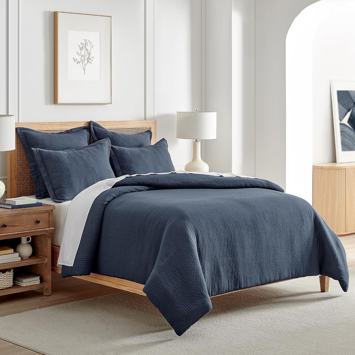 Levtex Home - Reede Muslin Navy Duvet Cover Set - King Duvet Cover + Two King Pillow Cases - Muslin - Navy - Duvet Cover (106 x 94in.) and Pillow Case (36 x 20in.) - Cotton