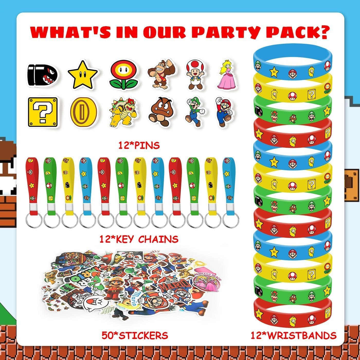 86PCS Mario Birthday Party Supplies, Birthday Gifts Set for Mario Theme Party - Image 2