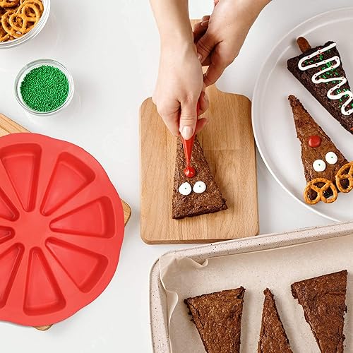 Miniatura 6 de Meajore 2 moldes triangulares de silicona para tartas, molde de 8 cavidades para pizza, 4 pulgadas de diámetro interno para brownies, magdalenas,