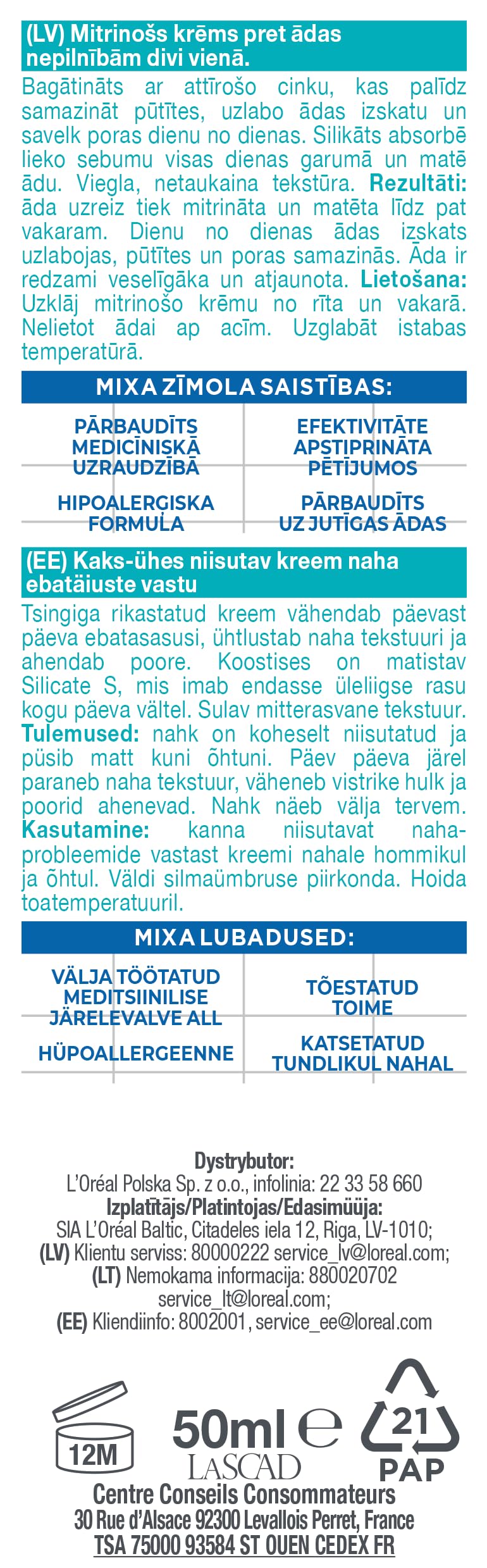 Mixa Ekspert Skóry Wrażliwej Krem Nawilżający, 50 ml
