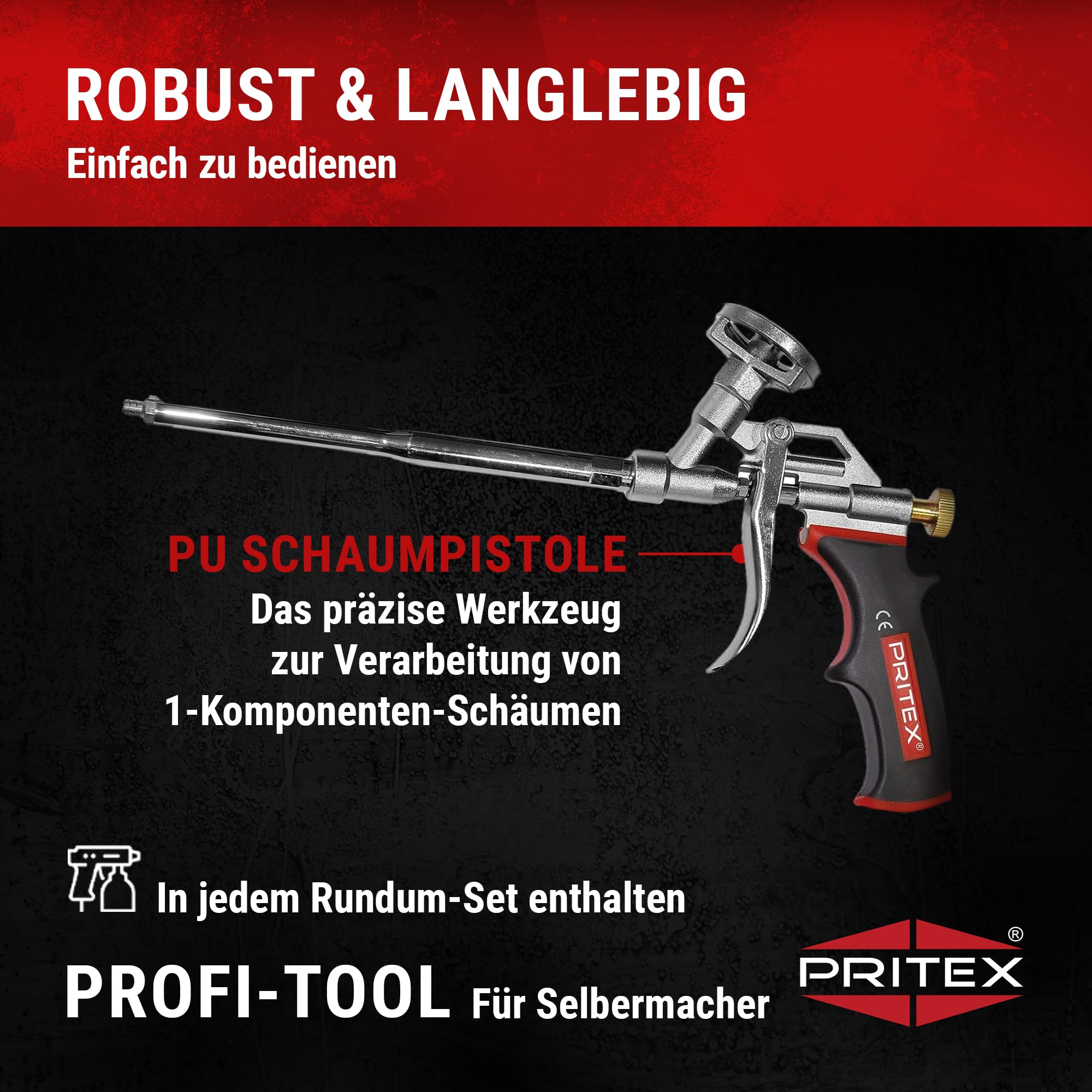 PRITEX – Brunnenschaum Set 3 x 750 ml Pistolenschaum inkl. Pistolenreiniger 500 ml Schaumpistole – Bauschaum zur Montage von Brunnenschachtringen & Rohrelementen