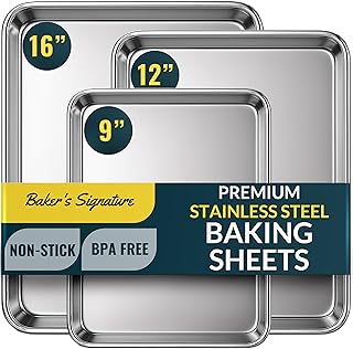 Baker’s Signature Stainless Steel Cookie Sheet Pan, Stainless Steel Baki...