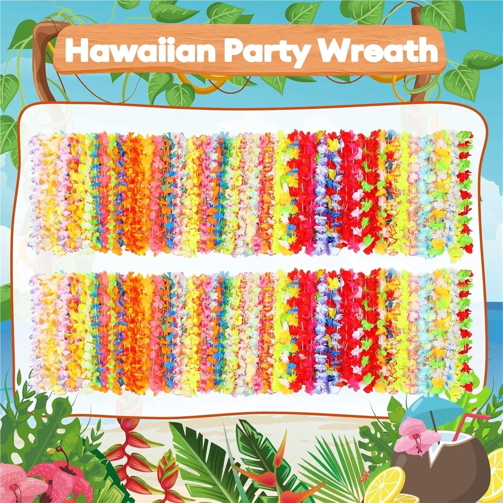Hawajskie lei, Hawajski sztuczny wieniec kwiatowy naszyjnik wianek Party Decor 24-120 szt(120PCS)