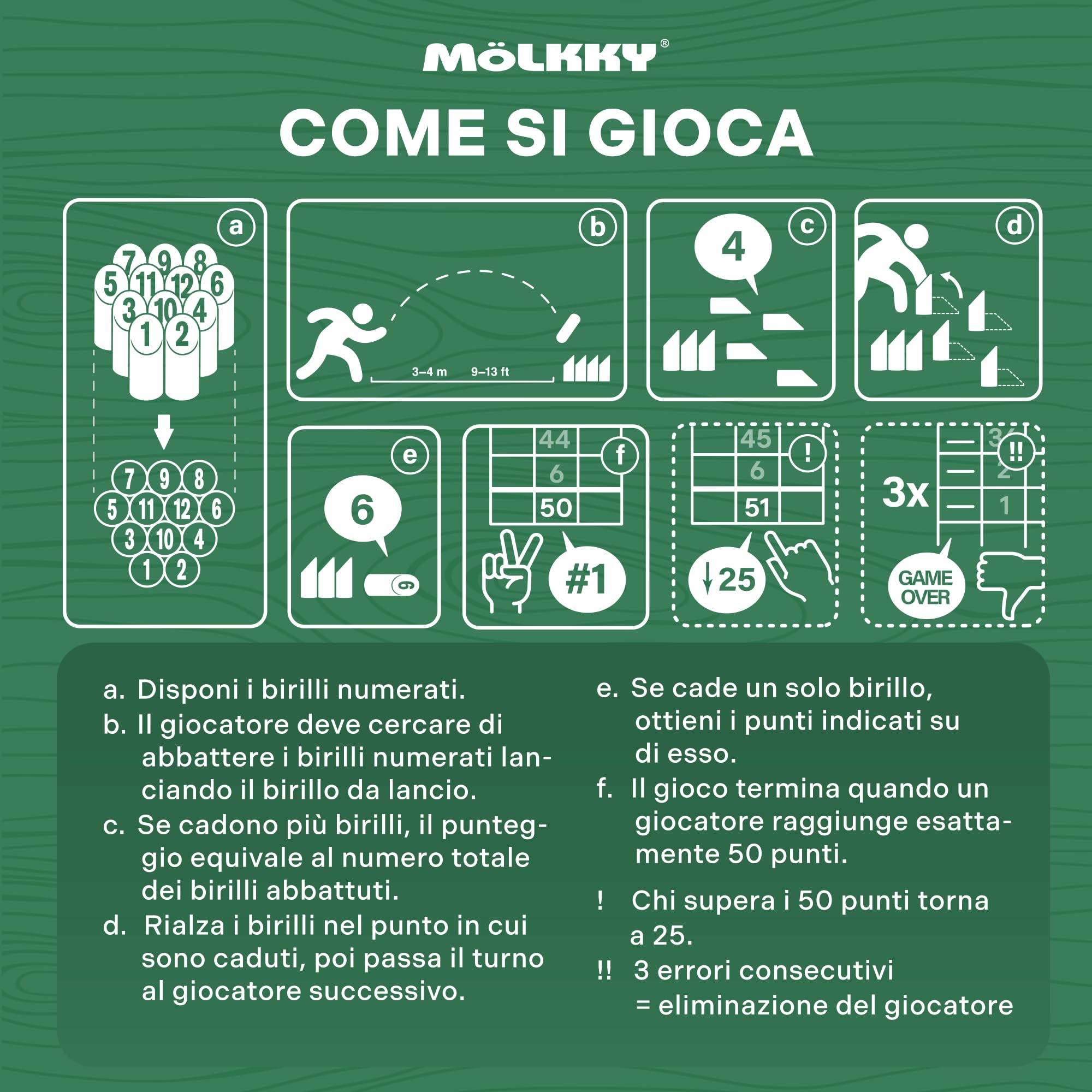 Mölkky Original - Giochi da Lancio all'aperto per Giardino, Spiaggia, Feste - 12 Birilli in Legno di Betulla, 1 Bastoncino, Giochi all Aperto Adulti, Famiglie, Gruppi, 2+ Giocatori, età 6+