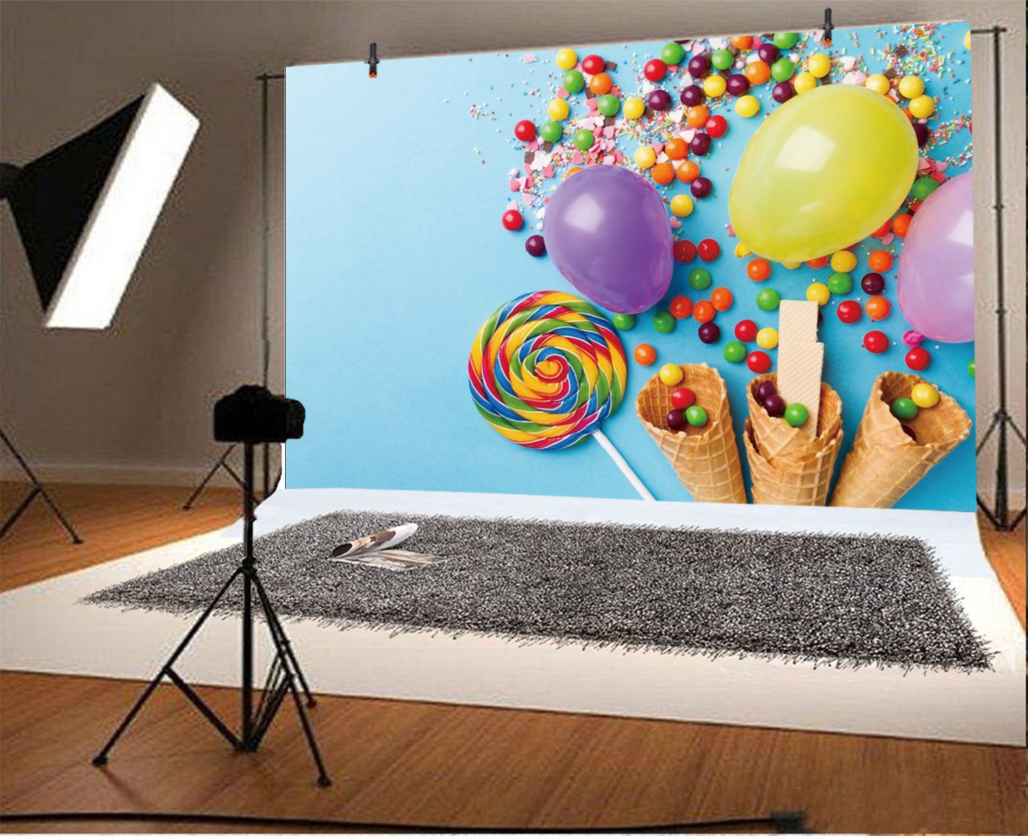 Fotohintergrund 3x2,2 M – Weihnachtliches Design Mit Zuckerstangen & Lollipops, Vinyl
