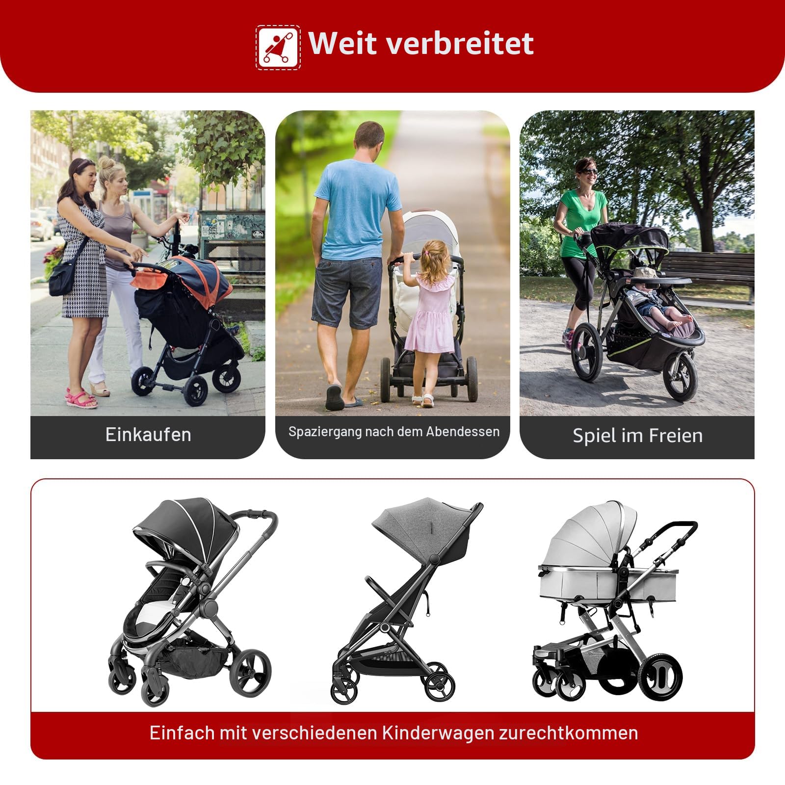 Buggy Board mit Sitz, universelles Trittbrett für Kinderwagen mit 360°-Zweirad-Design, belastbar bis 25 kg, Mitfahrbrett universal passend für alle Kinderwagen