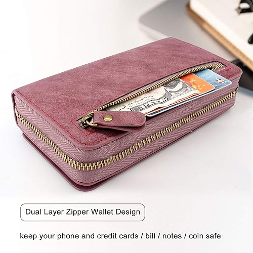 Miniatura 4 de Lacass Funda compatible con Samsung Galaxy A53 5G 2022 con cordón cruzado de doble cremallera desmontable de cuero magnético correa de muñeca con 13