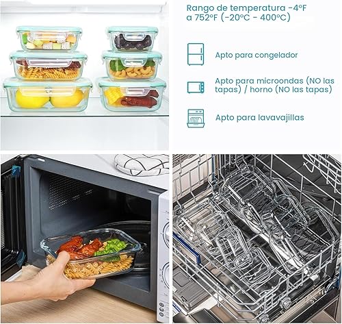 Miniatura 4 de Vtopmart Paquete de 8 recipientes de vidrio para almacenamiento de alimentos con tapas herméticas, recipientes de vidrio para preparación de Verde