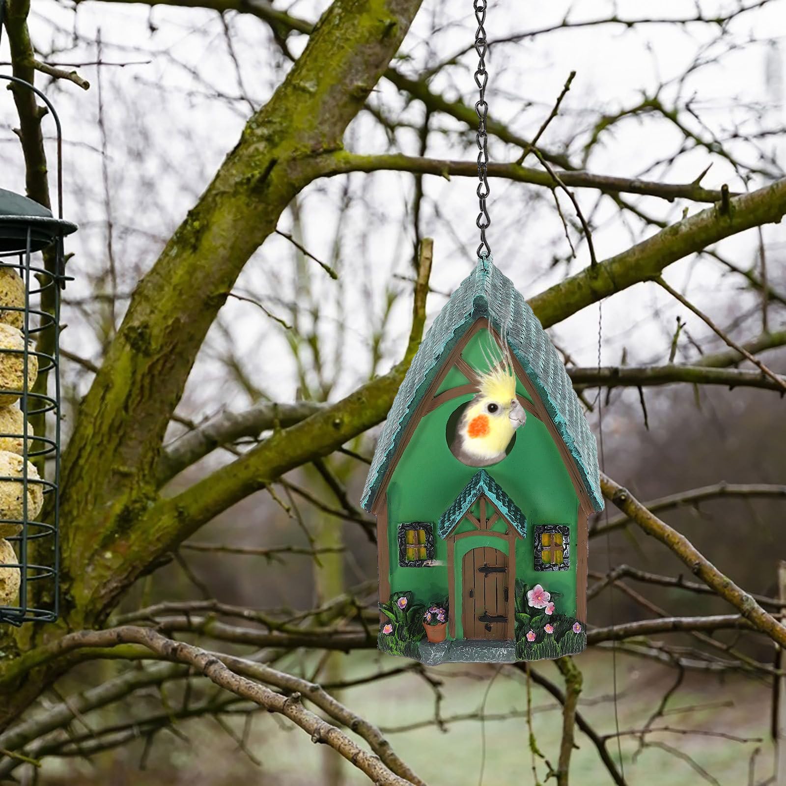 Kleiner Vogelnistkasten aus Wetterfestem Kunstharz zum Aufhängen Balkon oder Fensterbank mit Rustikalem Design und Sicherem Versteck für Vögel