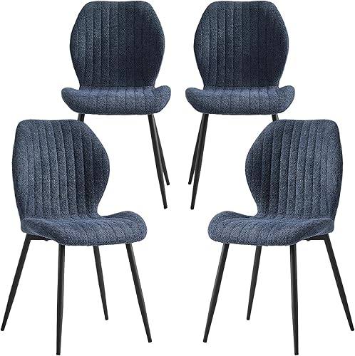 Juego de 4 sillas de comedor tapizadas Blue Boucle, sillas de cocina modernas con cómodo cojín, respaldo alto, patas de metal para dormitorio, disponible en Yaxa Guatemala