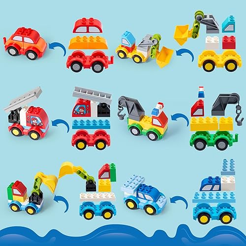 Miniatura 5 de JOYIN Juego de 80 bloques de construcción de automóviles para niños pequeños, 12 vehículos diferentes, construye tus propios autos de juguete,