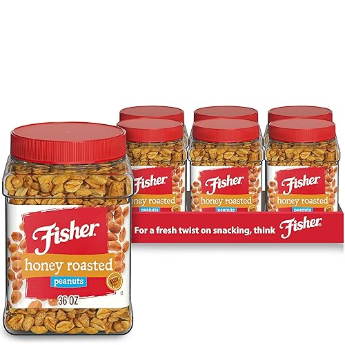Fisher Snack - Cacahuetes tostados con miel, 36 onzas (paquete de 6), hecho con miel real