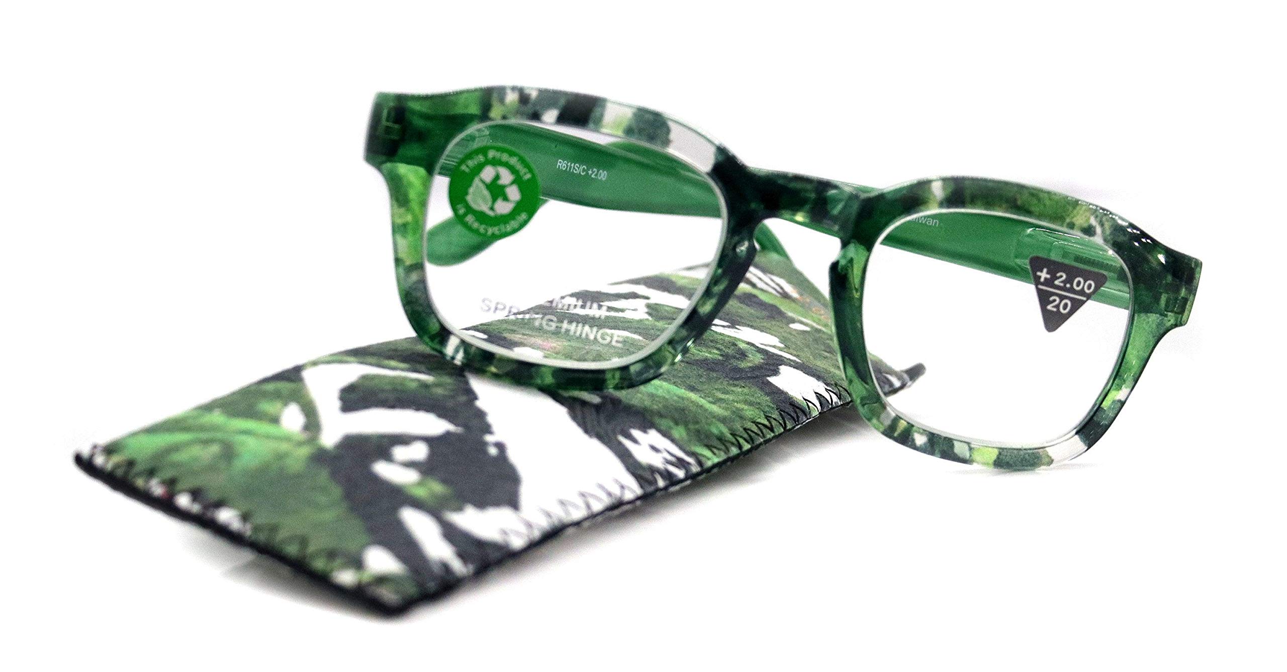 Sasha, Premium Reading Glasses, High End Reading Glass +1.25 to +3 Magnifying Glasses, Round. Optical Frames. Black n Green. NY Fifth Avenue