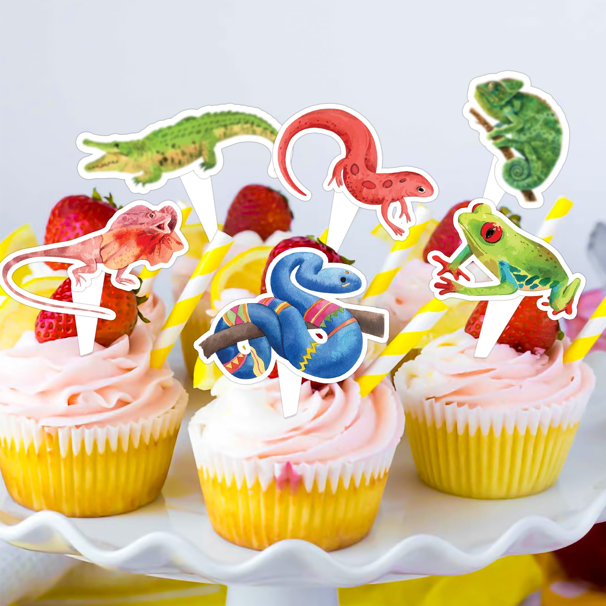 24 Schlangen-Cupcake-Topper – Schwarz & Grün Glitzernd Für Reptilien-Party