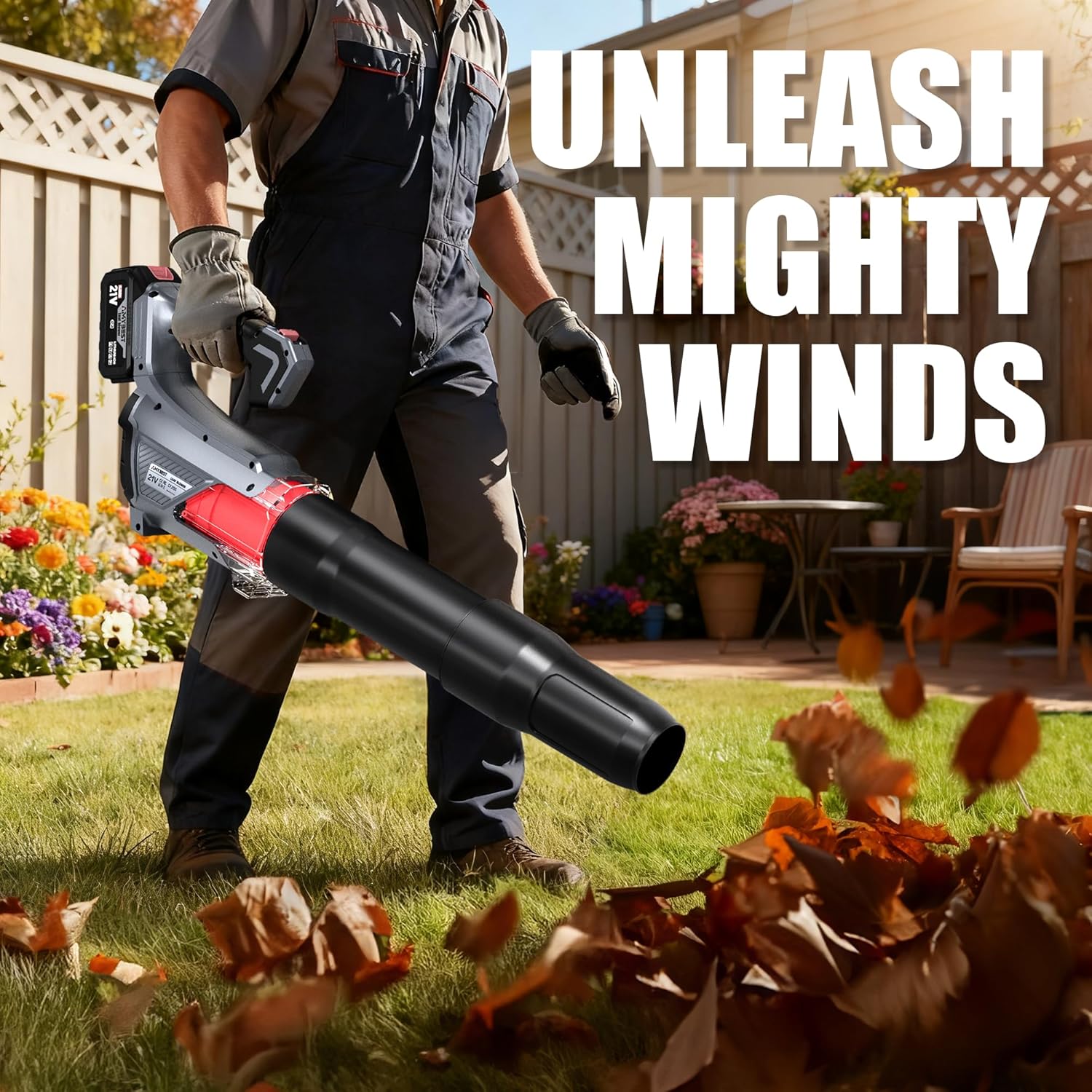 AMYBEST Leaf Blower Cordless, 21V Lightweight Electric Blower with 2 x 4.0Ah Batteries & Fast Charger, Variable Speed for Patio Cleaning, Lawn Care, Blowing Fallen Leaves and Dust (Gray) - Image 7