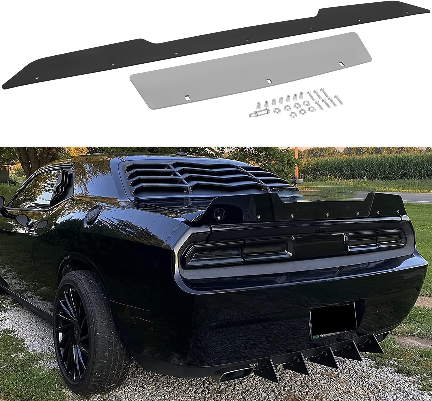 Rear Wickerbill Spoiler for Dodge Challenger 2008-2014 SRT RT Hellcat Scat Pack Model 2-Piece Wicker Bill Spoiler Add-on Style with RivNut Tool