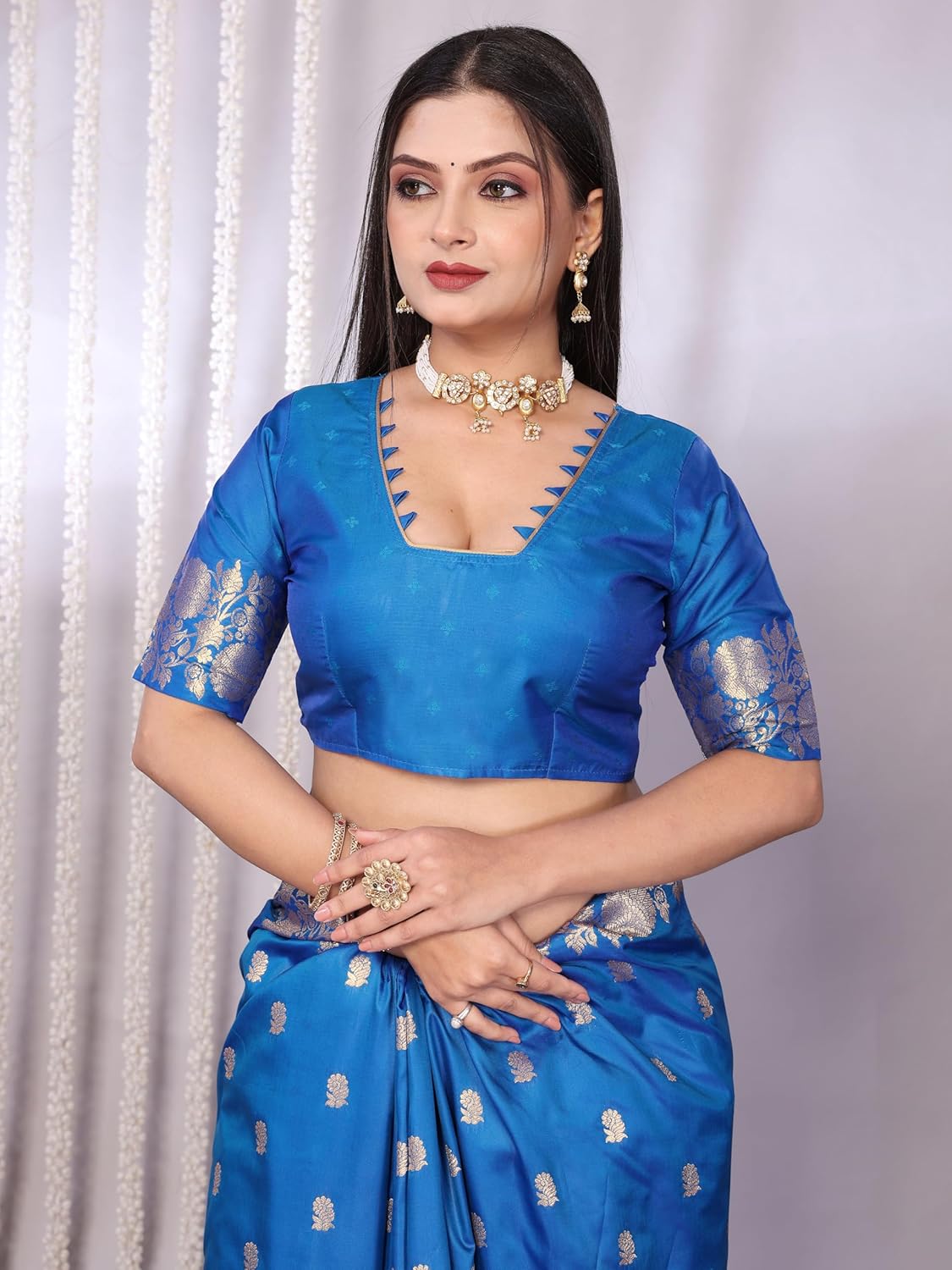 SWORNOF Womens Kanjivaram Banarasi Silk Saree Patola saree with Unstitched blouse piece - Image 7