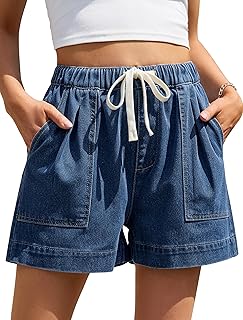 Eddoyee Jean Shorts for Women High Waisted Drawstring Pull On Denim Shorts