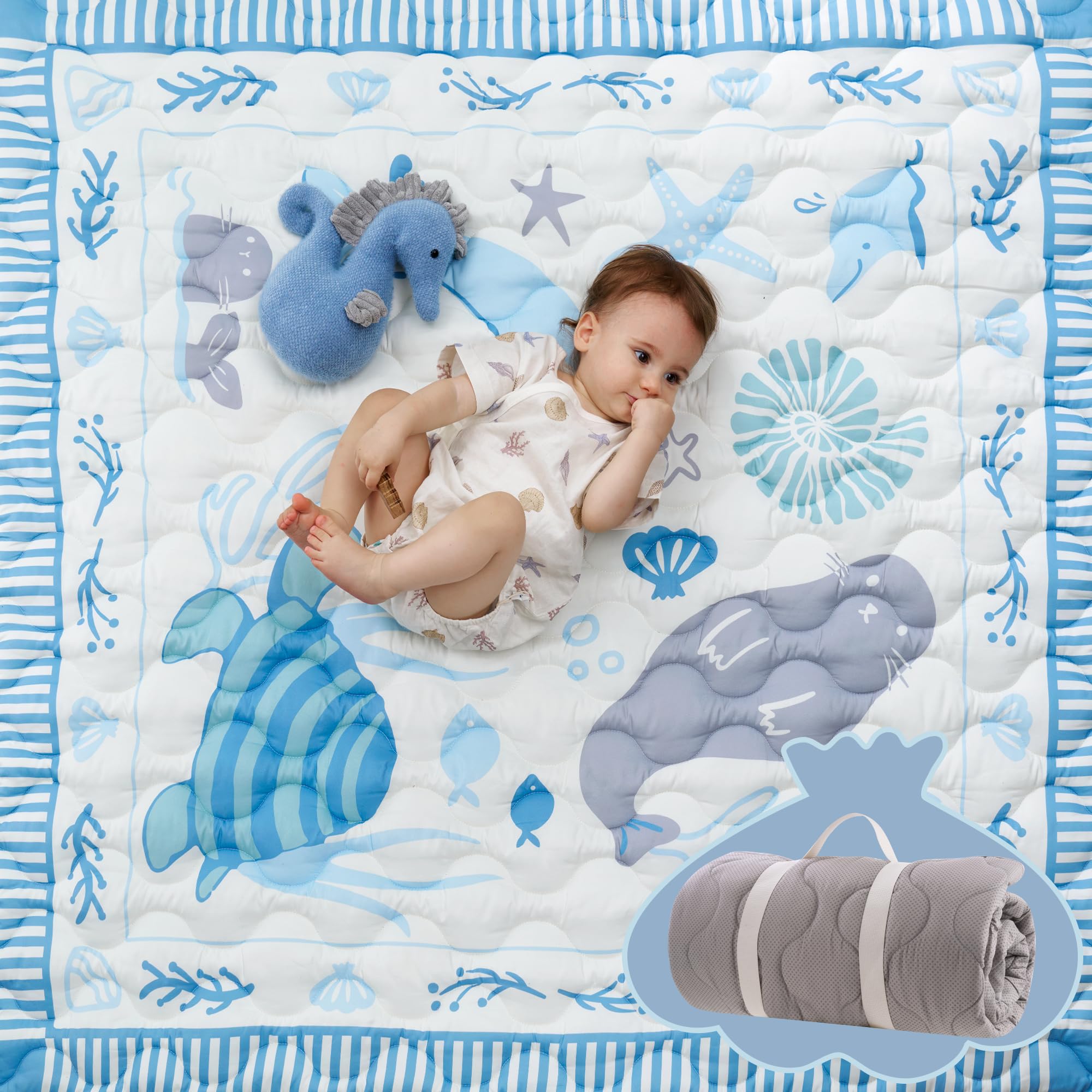 Momcozy Baby Play Mat for Floor, 50x50 Thickened Playpen Mat, Playmate for Baby Tummy Time, Waterproof & Non-Slip, Foldable Outdoor Mat with Carrying