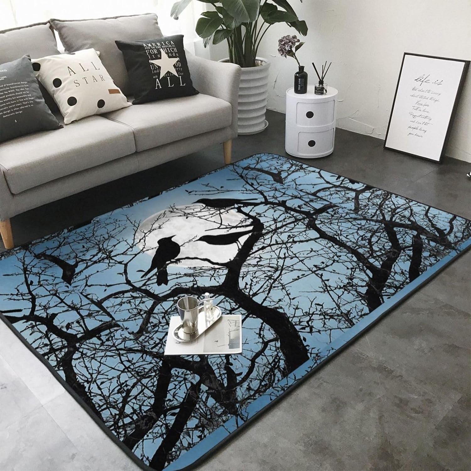 Flannel Non-Slip (Black Crow Birds) Rug Pad 80×50in Soft Washable Protective for Hardwood Floors Bedroom Bathroom Living Room