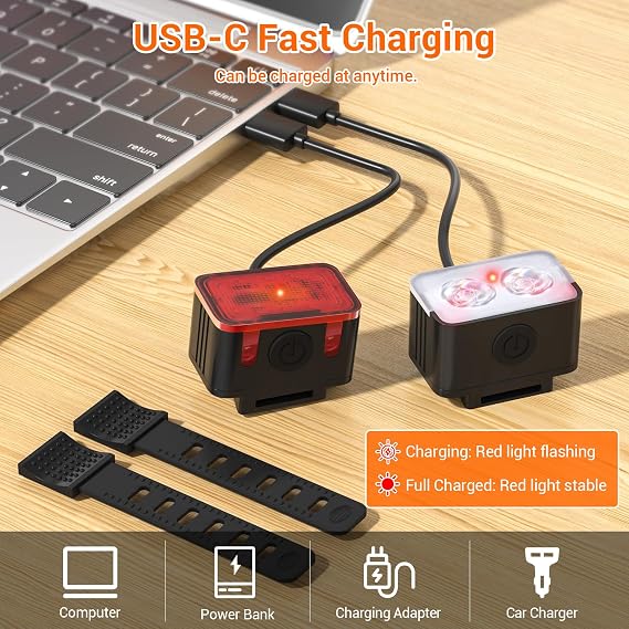 RIDWIND Rechargeable Bike Lights Set, 300LM Front & Rear Bicycle Lights