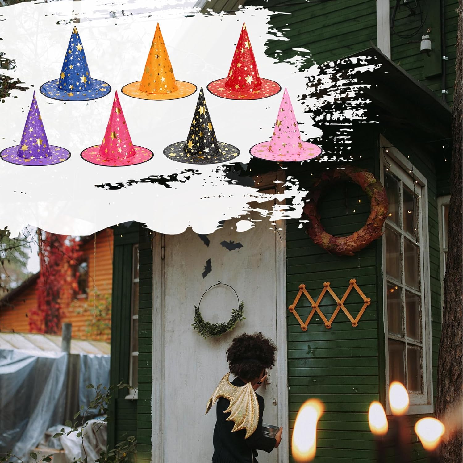 Century Star Kids Witch Hat Star Printing Wizard Hat for Boys Girls Halloween Hat Cosplay Party Decorations